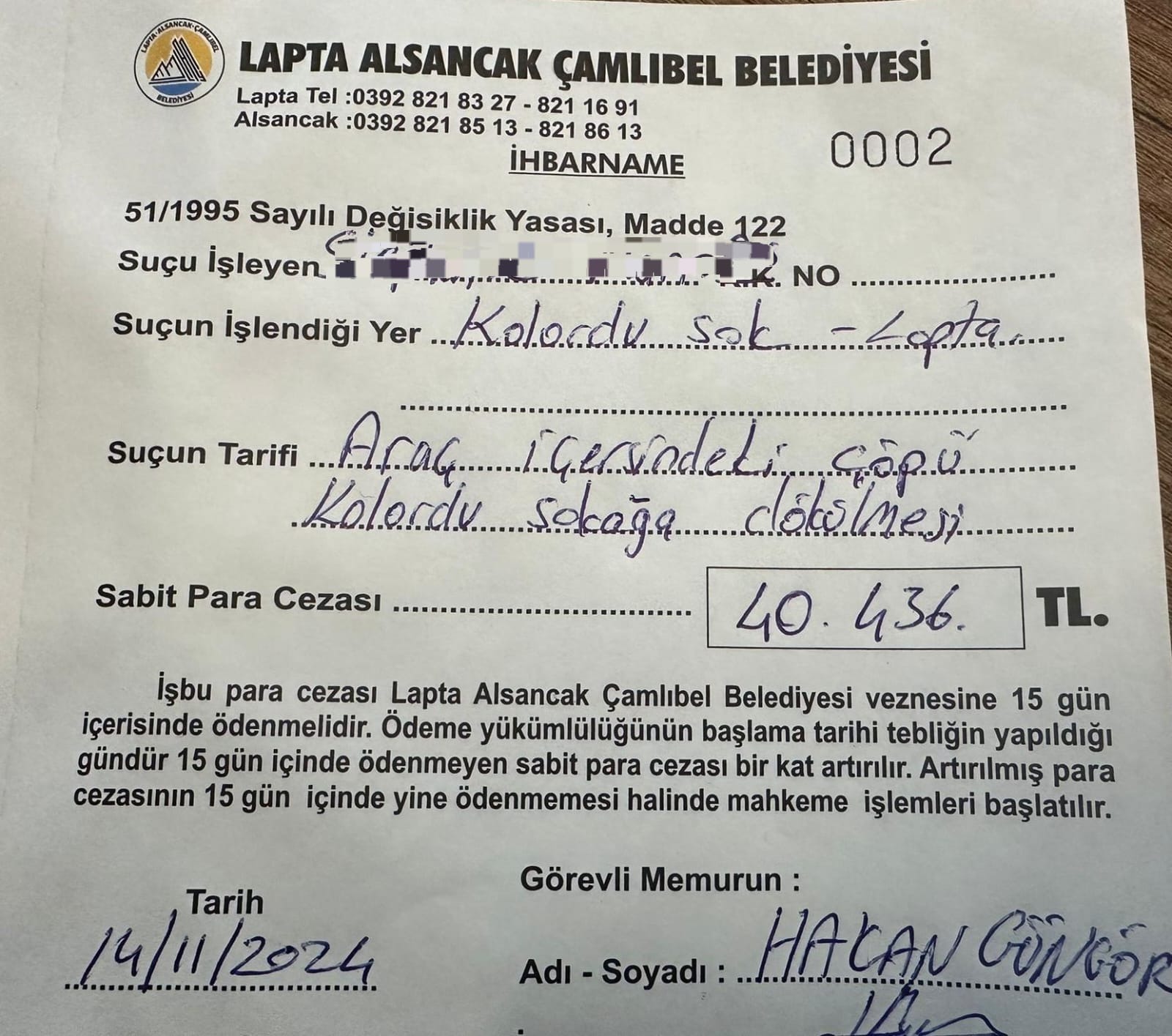 LAÇ Belediyesi’nden araçtan çöp atan sürücülere ceza