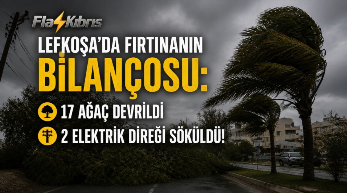 Lefkoşa’da Fırtınanın Bilançosu: 17 Ağaç Devrildi, 2 Elektrik Direği Söküldü!