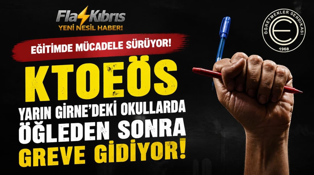 KTOEÖS, yarın Girne’deki okullarda öğleden sonra greve gidecek