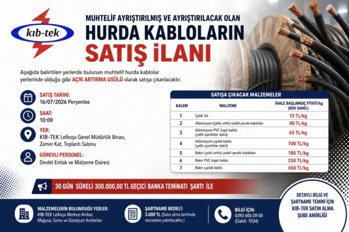 KIB-TEK Hurda Kablo Satışı İçin Açık Artırmaya Çıkıyor