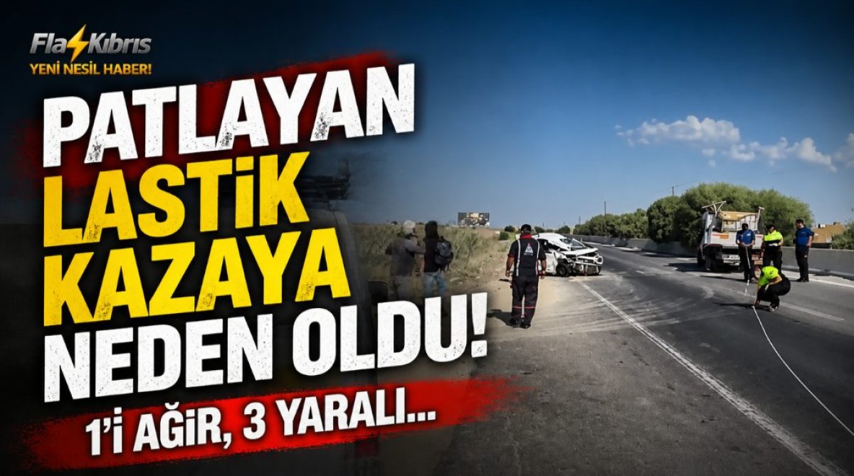Güzelyurt-Lefkoşa ana yolunda Patlayan lastik kazaya neden oldu