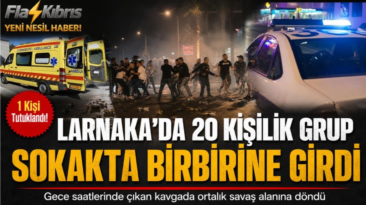 Larnaka'da 2 grup arasında taşlı sopalı kavga
