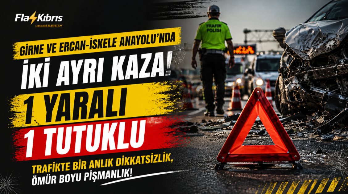 Girne ve Ercan-İskele ana yolunda trafik kazası
