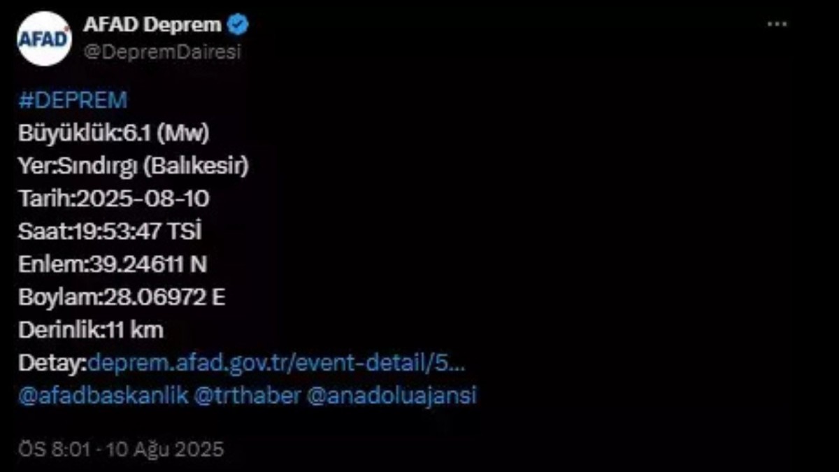 Balıkesir Sındırgı’da 6,1 büyüklüğünde deprem: Yetkililerden ilk açıklamalar