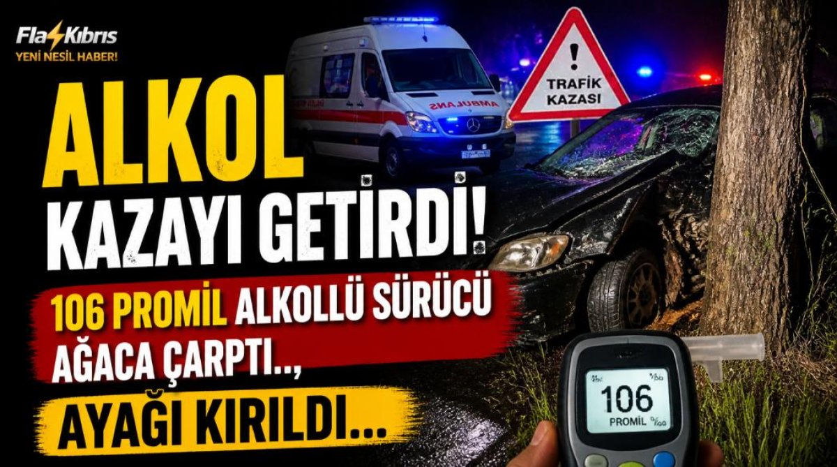 Alkol tesiri altındaki sürücü yoldan çıkarak ağaca çarptı