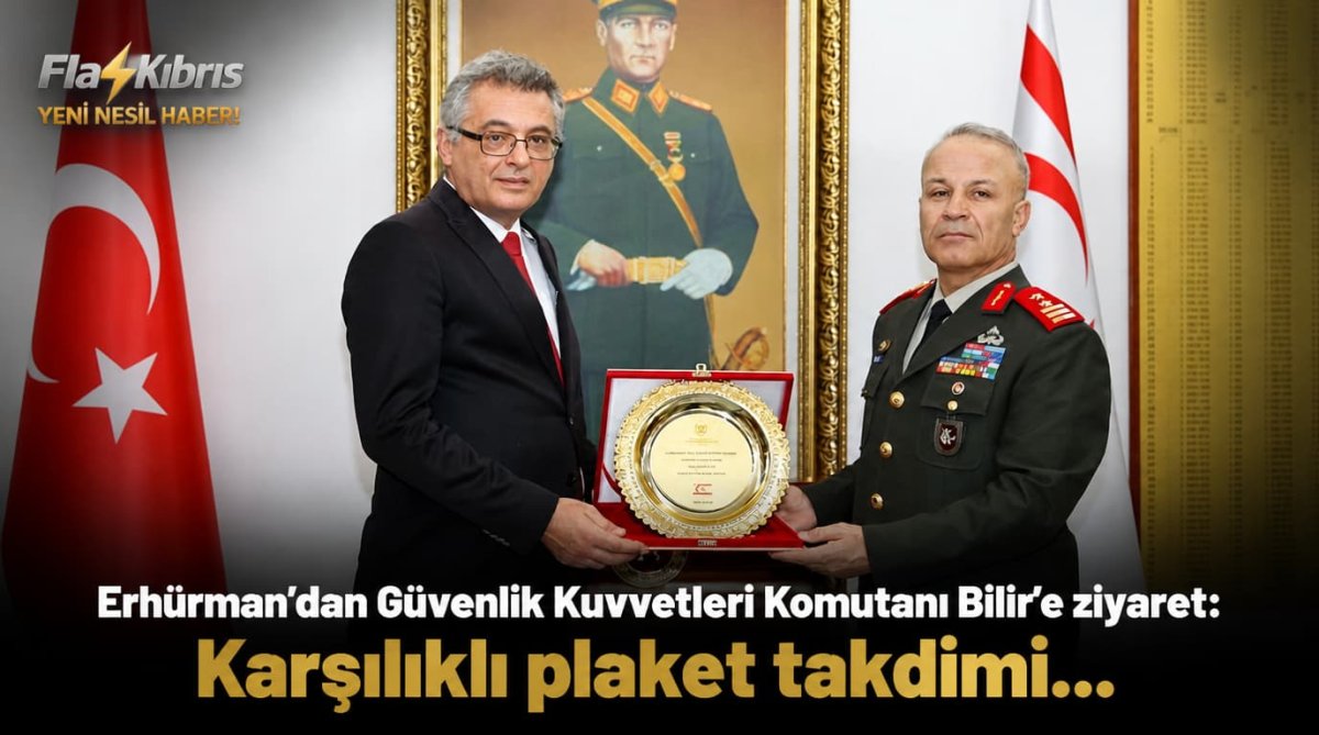 Erhürman’dan Güvenlik Kuvvetleri Komutanı Bilir’e ziyaret: Karşılıklı plaket takdimi